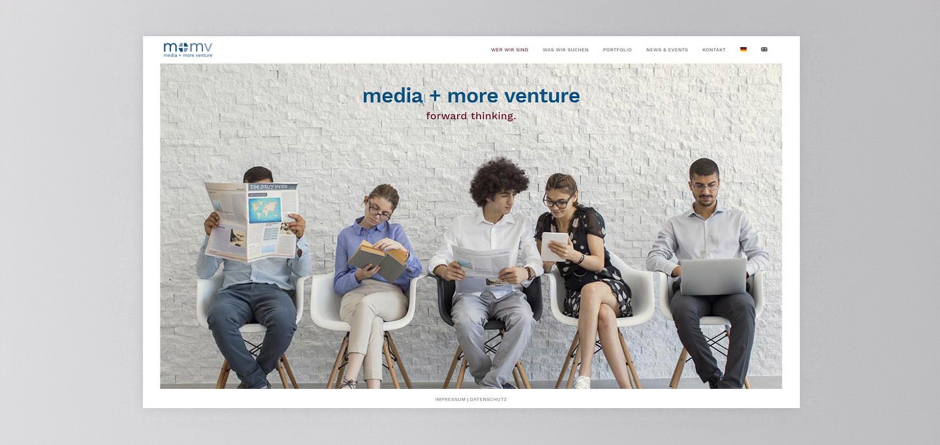 Ansicht der Titelseite der Webseite von Media + More Venture