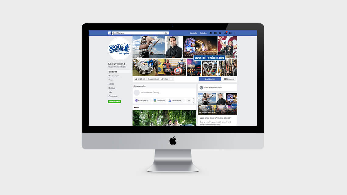 Ansicht der Webseite von Cool Weekend auf einem iMac vor grauem Hintergrund
