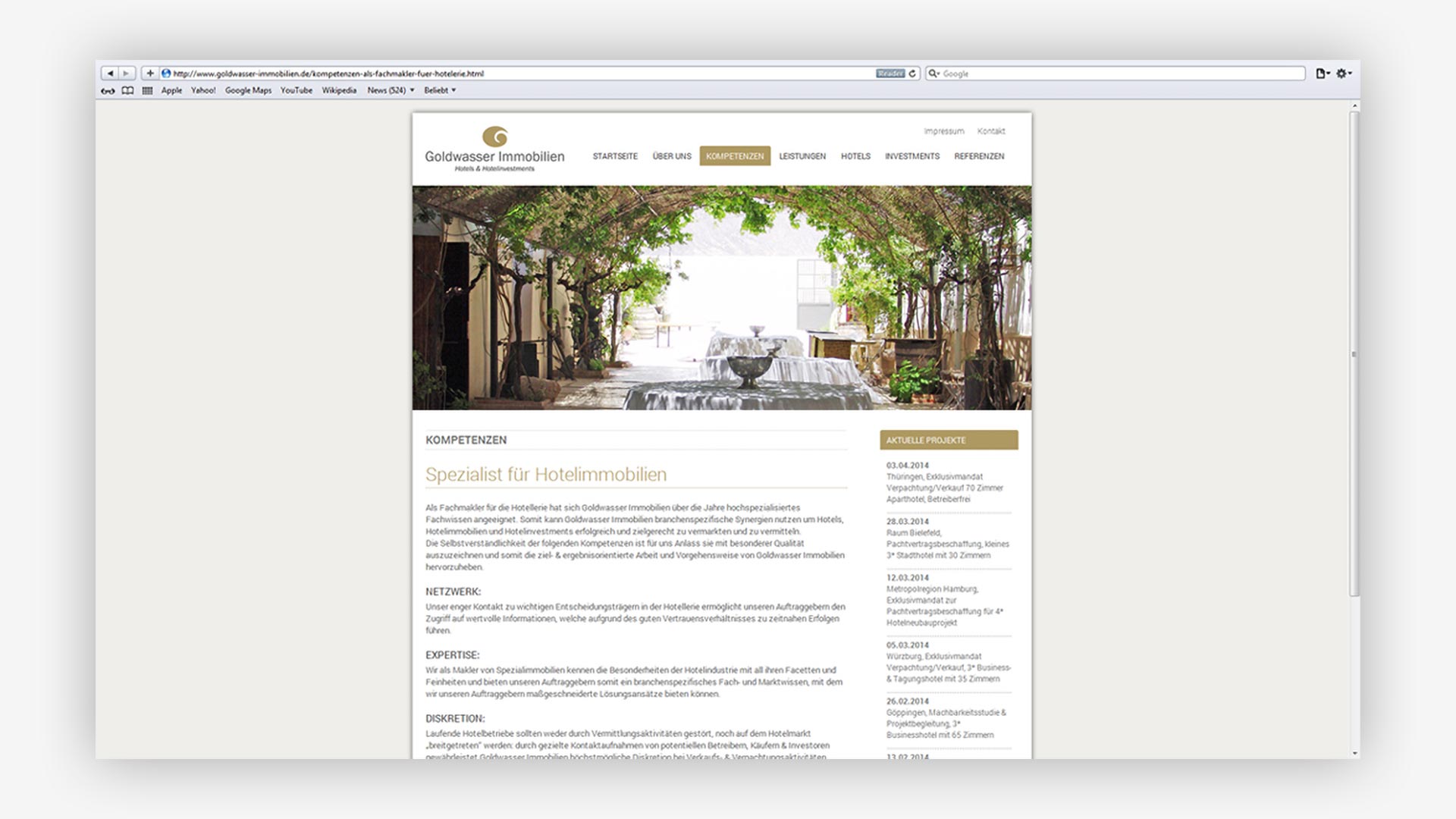 Ansicht einer Unterseiten der Webseite von Goldwasser Immobilien vor grauem Hintergrund
