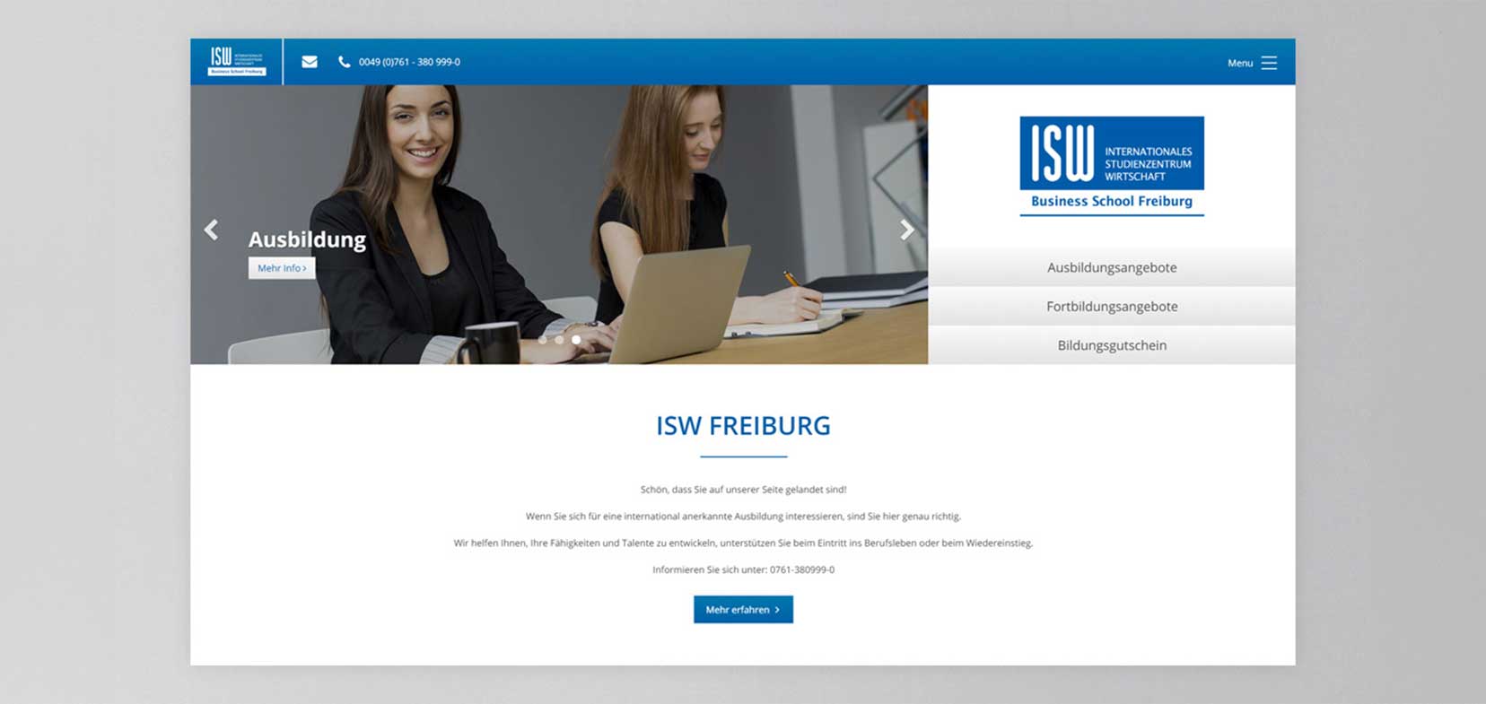 Ansicht der Webseite von IWS auf grauem Hintergrund