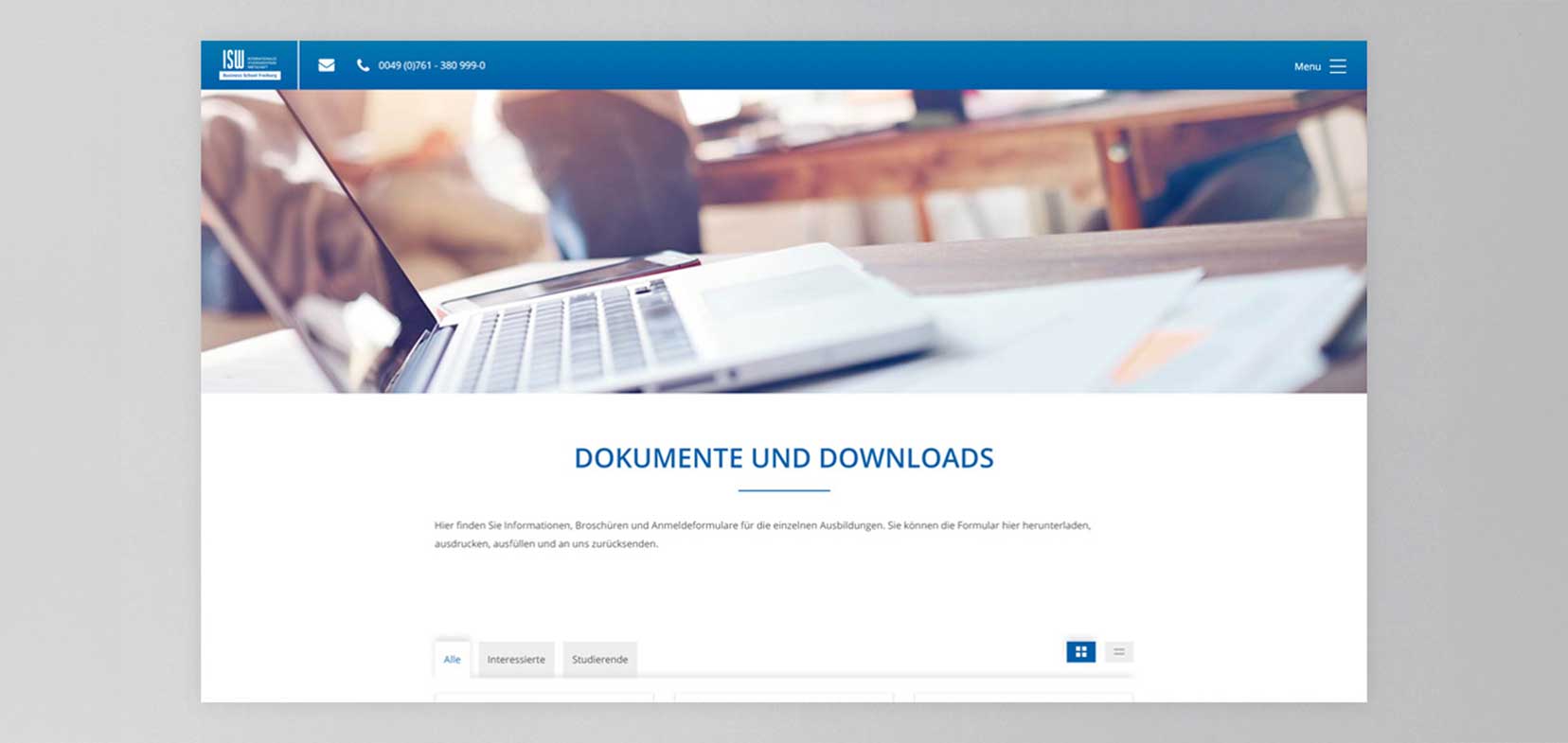 Ansicht der Webseite von IWS auf grauem Hintergrund