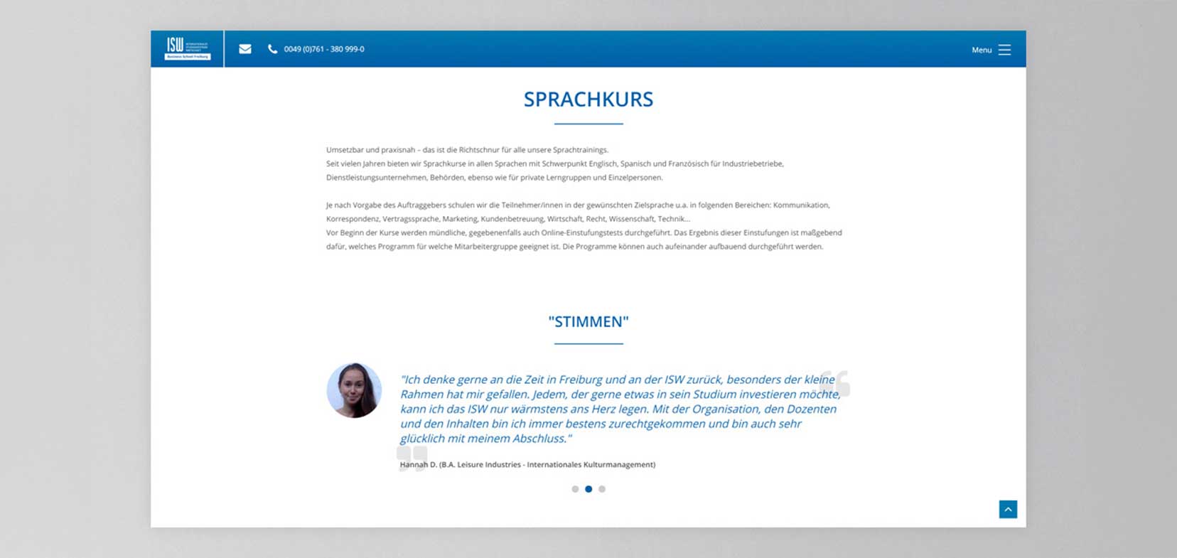 Ansicht der Webseite von IWS auf grauem Hintergrund