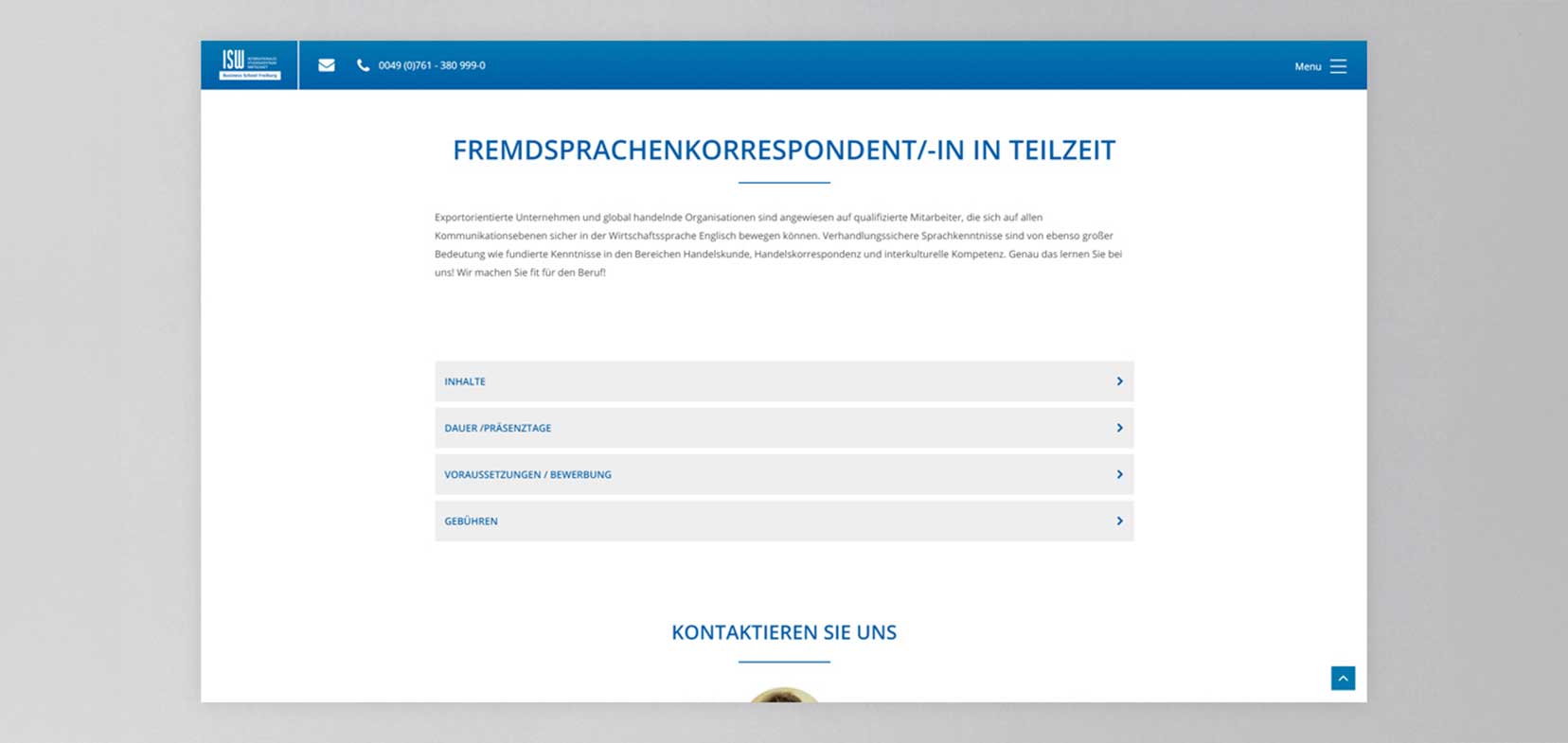 Ansicht der Webseite von IWS auf grauem Hintergrund