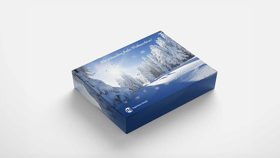Ansicht des Weihnachtskalender von itp auf grauem Untergrund