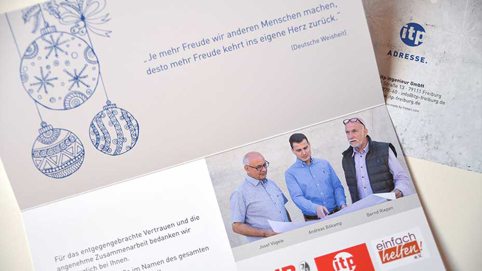 Nahaufnahme Innenseiten der Weihnachtskarte von itp