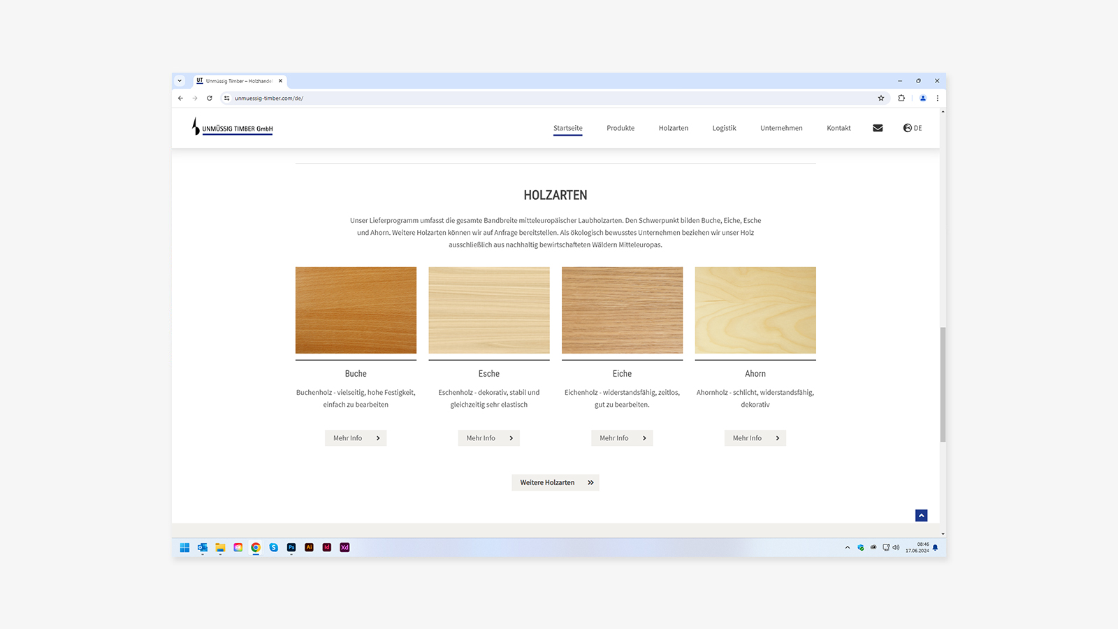 Ansicht Unterseite der Webseite von Unmüssig Timber