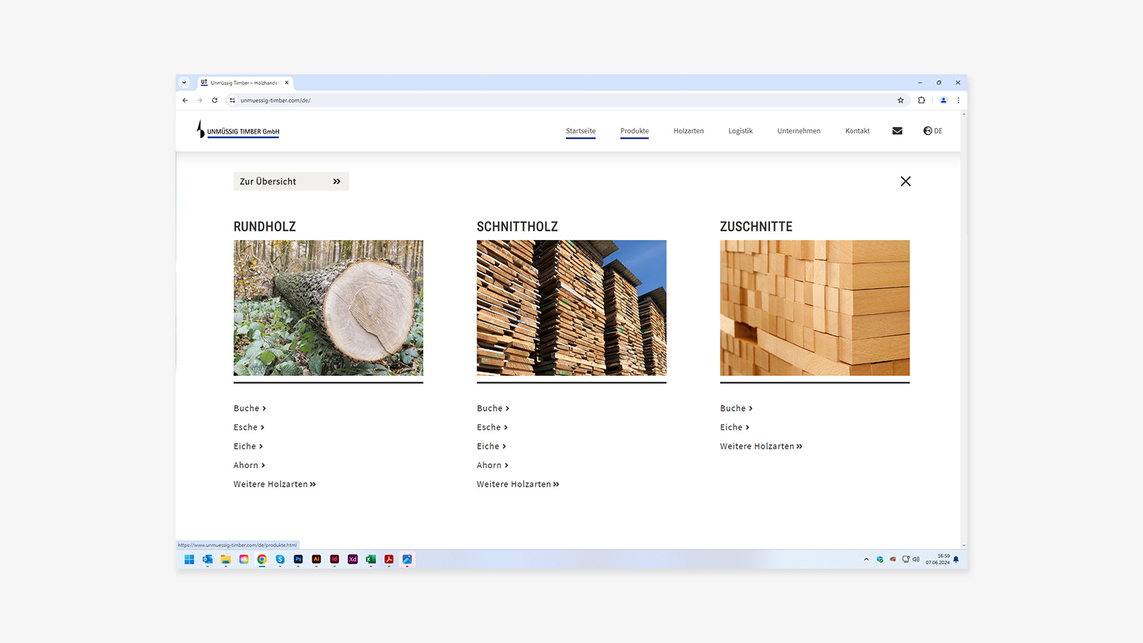 Ansicht Unterseite der Webseite von Unmüssig Timber