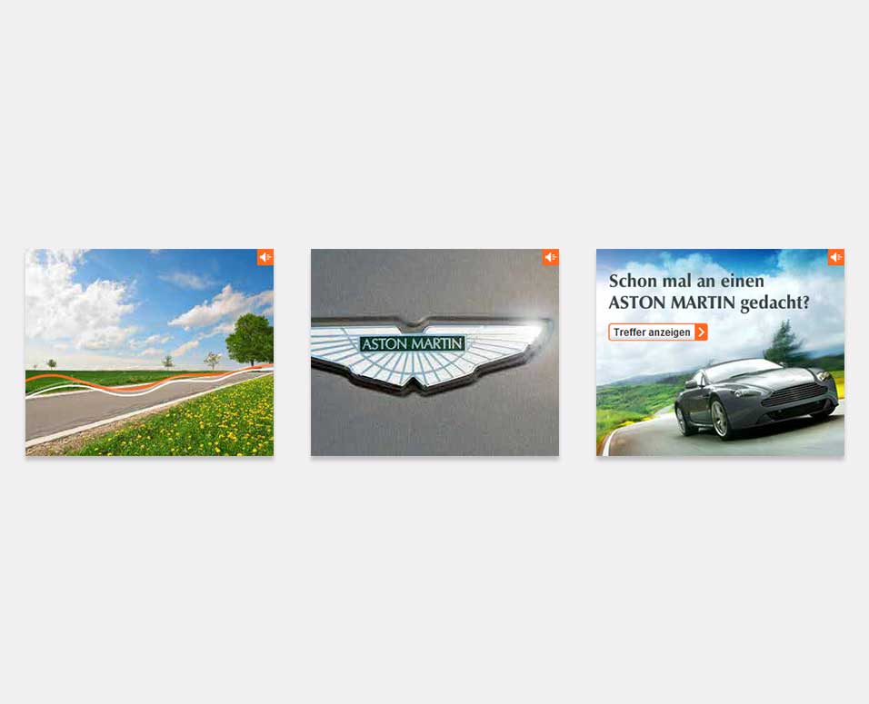 Ansicht der verschiedener Online Werbemittel von Aston Martin