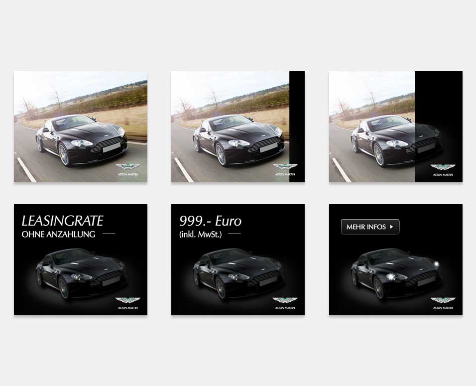 Ansicht der verschiedener Online Werbemittel von Aston Martin