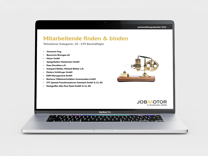 Ansicht PowerPoint-Präsentation des Presseballs auf einem Netbook auf grauem Untergrund