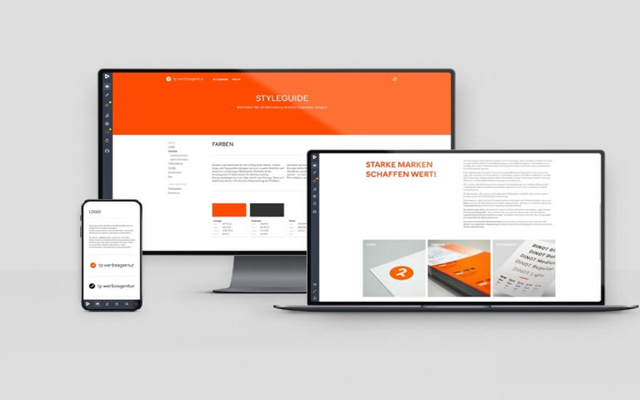 Ansicht des digitalen Styleguides auf iMac, MacBook und Smartphone