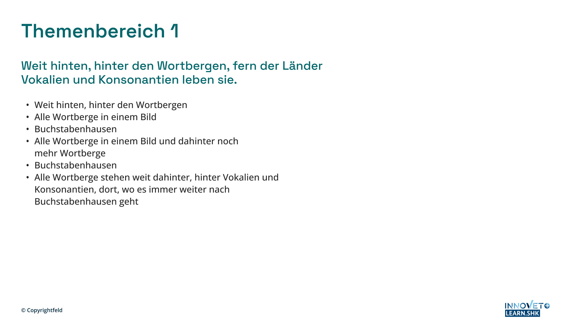 Darstellung der Textfolie der Präsentationsfolien des Projekts learn.SHK.