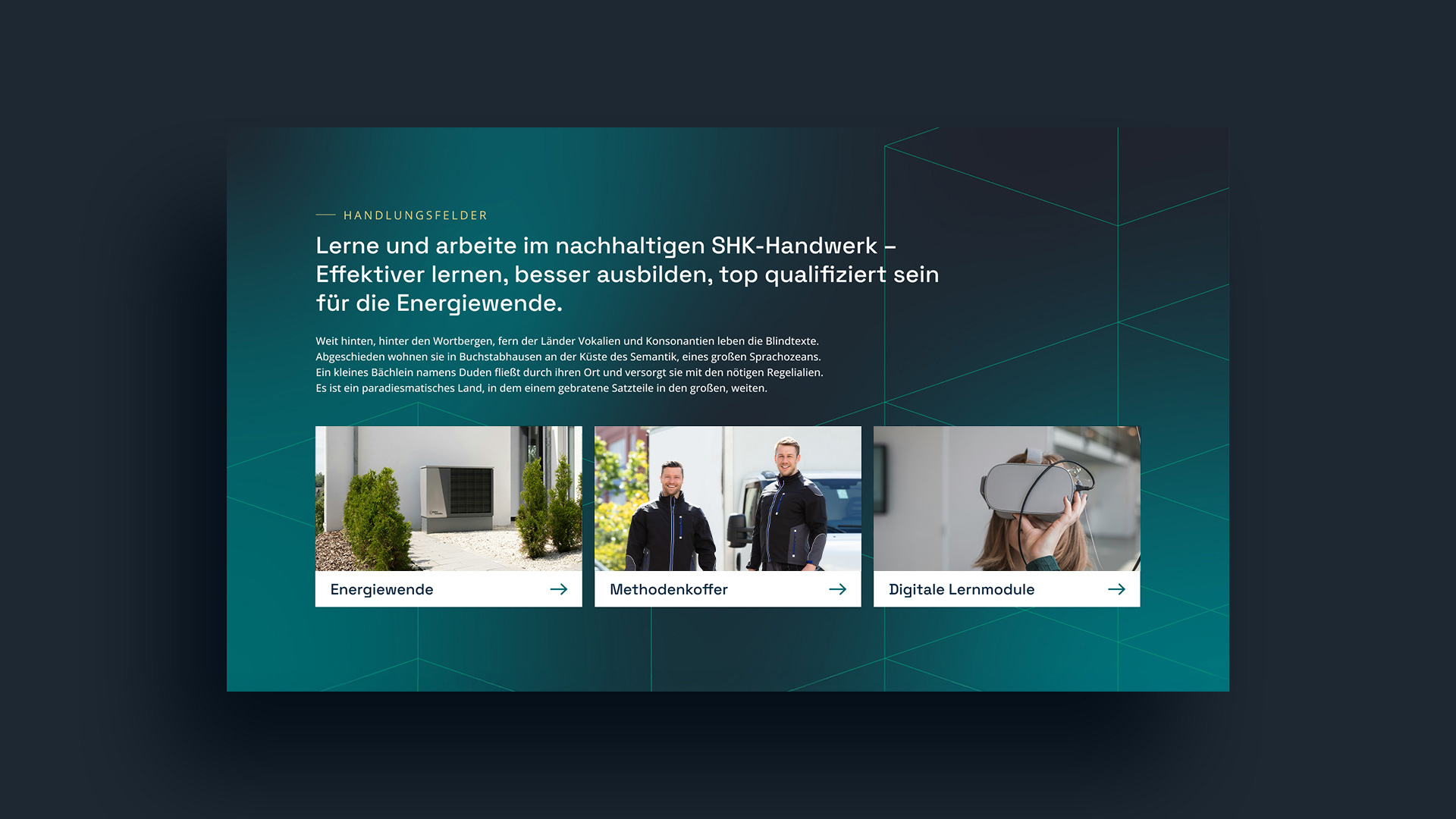 Darstellung eines Screens der Webseite des Projekts learn.SHK.
