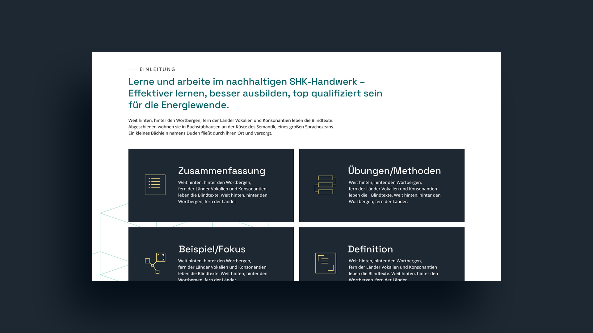 Darstellung eines Screens der Webseite des Projekts learn.SHK.