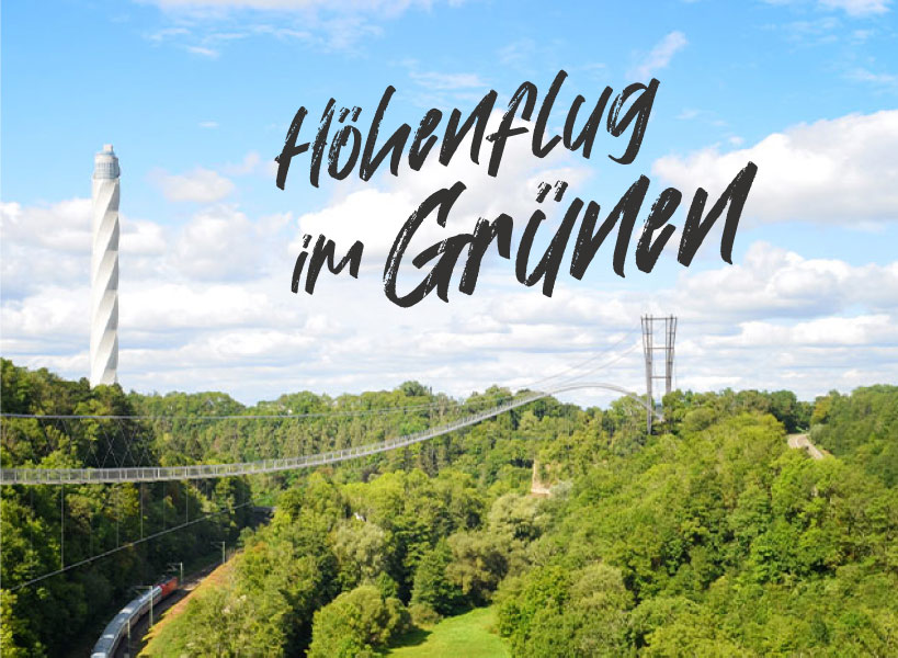 Abbildung eines 3D-Renderings der NECKARLINE über einem Mischwald und einer Bahn mit Überschrift.